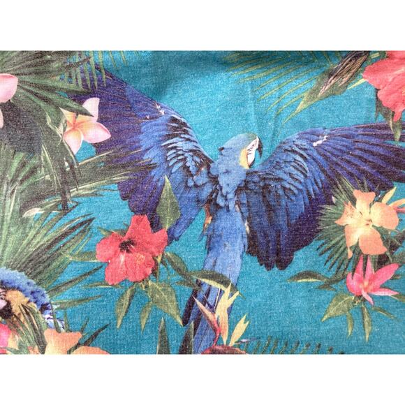 Jungle Animal Polo Shirt Mens 2XL AOP Teal Flowers Hawaiian - Picture 7 of 9